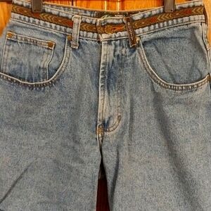 Rusty Bel Air Women's Denim‎ Jean Shorts Sz 28 Med Blue Wash Brown Braid Detail